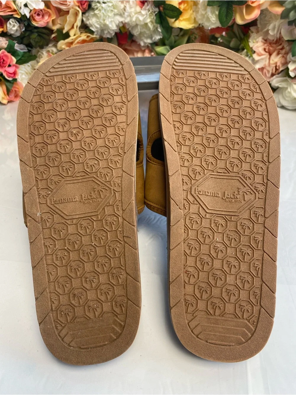 Panama Jack Adjustable Hook & Loop Slide Sandals Brown XL 12-13